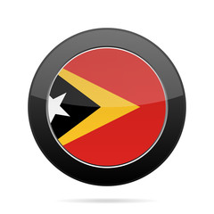 Flag of East Timor. Shiny black round button.