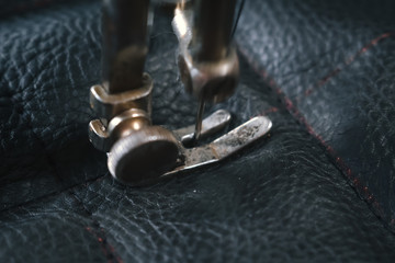 close up Detail of old sewing machine with a low depth of field, traditional, autentic sewing