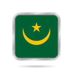 Flag of Mauritania. Metallic gray square button.