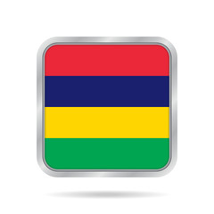 Flag of Mauritius. Metallic gray square button.