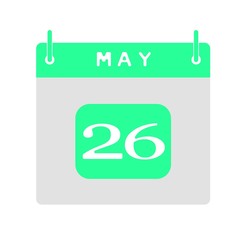 Calendar flat icon 26th of May. Vector illustration.