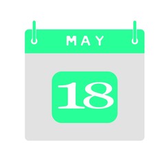 Calendar flat icon 18th of May. Vector illustration.