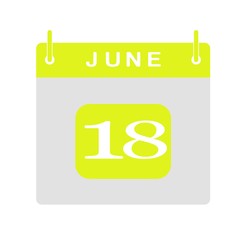 Calendar flat icon 18th of June. Vector illustration.