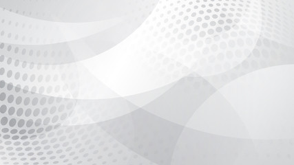 Abstract background of curved lines, curves and halftone dots in white and gray colors
