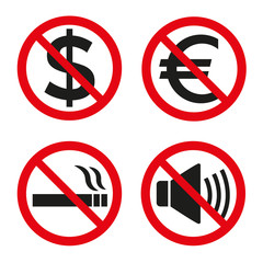 Prohibition signs set safety on white background.