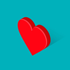 Heart isometric red icon. Vector isolated love and health symbol