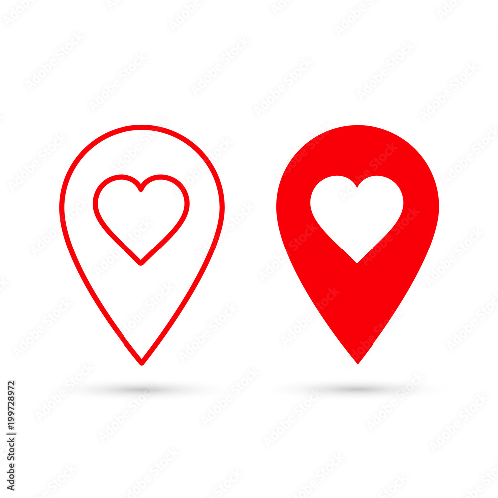 Poster map location pointer mark with heart. vector isolated symbol