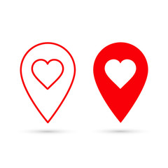 Map location pointer mark with heart. Vector isolated symbol
