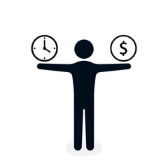 Businessman balance time and money. Time is money concept. Vector isolated illustration in flat style