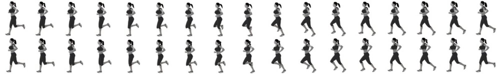 Girl Run Cycle Animation Sprite Sheet, jogging, Running, Silhouette