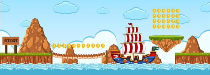 Fototapeta premium A Game Template Pirate Scene