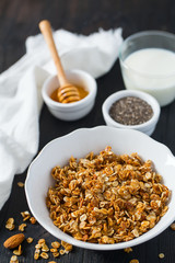 home made granola on wooden surface surface