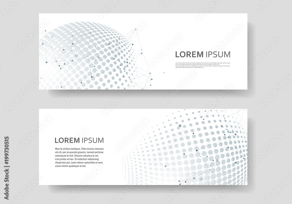 Poster vector halftone circle design witn molecule connect
