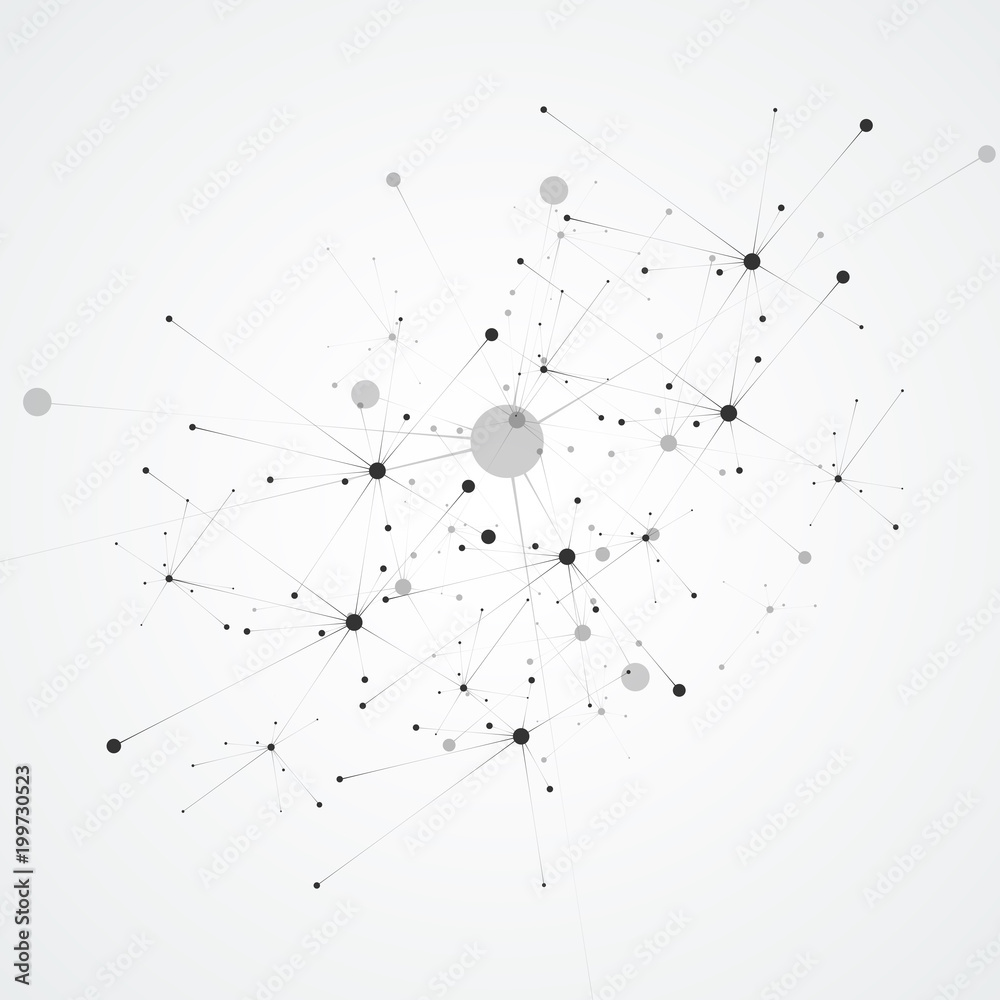 Poster Connection science molecule background with lines and dots