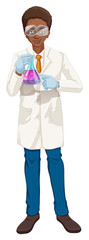 Scientist in white coat holding beaker