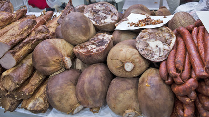 Pork sausages smoked and dried and other products