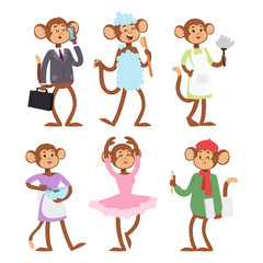 Monkeys rare animal vector cartoon macaque like people nature primate character wild zoo ape chimpanzee illustration.