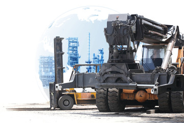Lift-Truck Loader Container Industrial Zone. At sunset captures