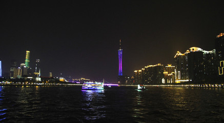 Canton tower in the night at Pearl river