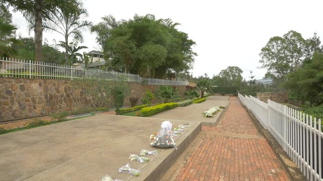 Memorial flowers on mass grave