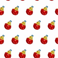 Seamless pattern with toy - roly-poly cock. Watercolor illustration toys on a white background.