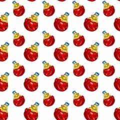 Seamless pattern with watercolor toy - roly-poly cock. Watercolor illustration toys on a white background.