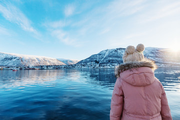 Fototapeta premium Little girl outdoors on winter