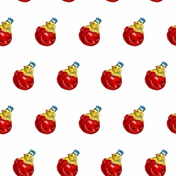 Seamless pattern with toy - roly-poly cock. Watercolor illustration toys on a white background.