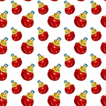 Seamless pattern with watercolor toy - roly-poly cock. Watercolor illustration toys on a white background.