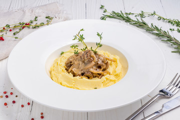Stroganoff on white plate
