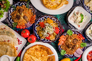 dishes of Uzbek cuisine lagman, pilaf
