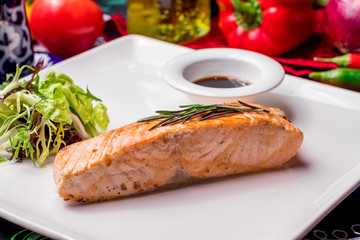 Salmon steak on the grill