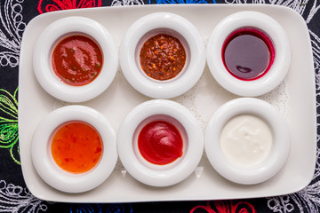 assorted sauces top view