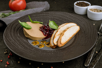 The chicken liver pate with bread and jam