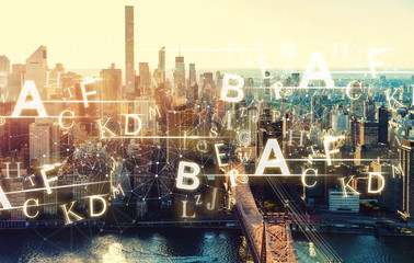 Alphabets with the New York City skyline near Midtown