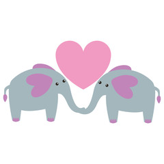 cute elephants animal couple with heart vector illustration design