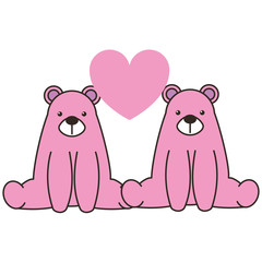 cute bears couple with heart vector illustration design