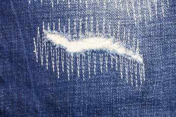 Jeans torn denim texture background.