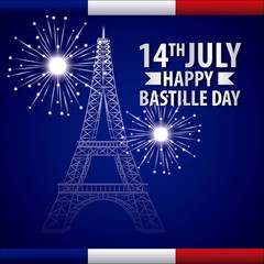 Fototapeta na wymiar bastille day french blue background fireworks tower eiffel vector illustration