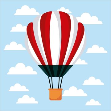 Red Hot Air Balloons Clouds Blue Sky Vector Illustration