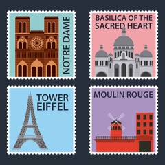 landmarks of the world postcards of monuments in paris vector illustration