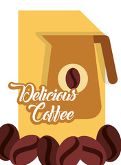 delicious coffee pitcher handle grain sticker vector illustration