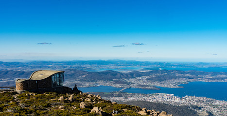 Top of Mount Wellington Looking Down at Hobart Tasmania - obrazy, fototapety, plakaty