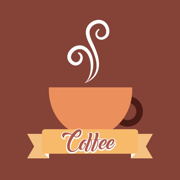 coffee ceramic cup smoke banner vintage style vector illustration