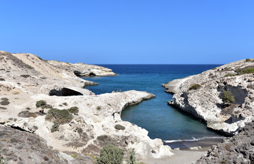 Fototapeta na wymiar The strange beach Papafragas in Milos Island, Greece