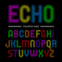 Retro style colorful Echo font, alphabet