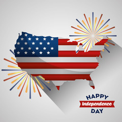 happy independence day flag in map fireworks celebration vector illustration