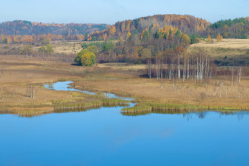 Indian summer on the Gorodishchenskoe lake. Vicinities of Izborsk, Russia