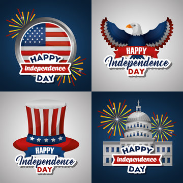 american independence day collage usa revolution eagle white house top hat vector illustration