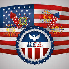 Obraz premium happy independence celebration artificial rockets fireworks usa flag vector illustration